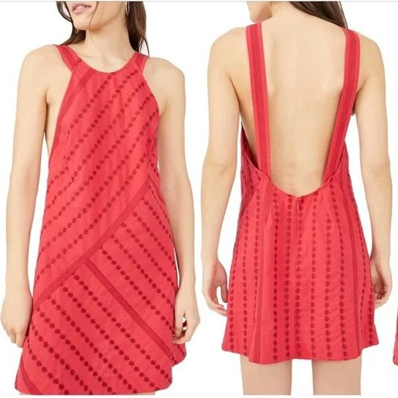 Free People Juni Embroidered Backless Halter Mini Dress Size S - Picture 1 of 8